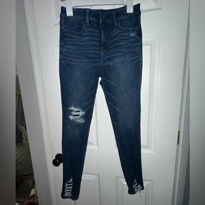 American Eagle Dark wash high rise distressed jegging